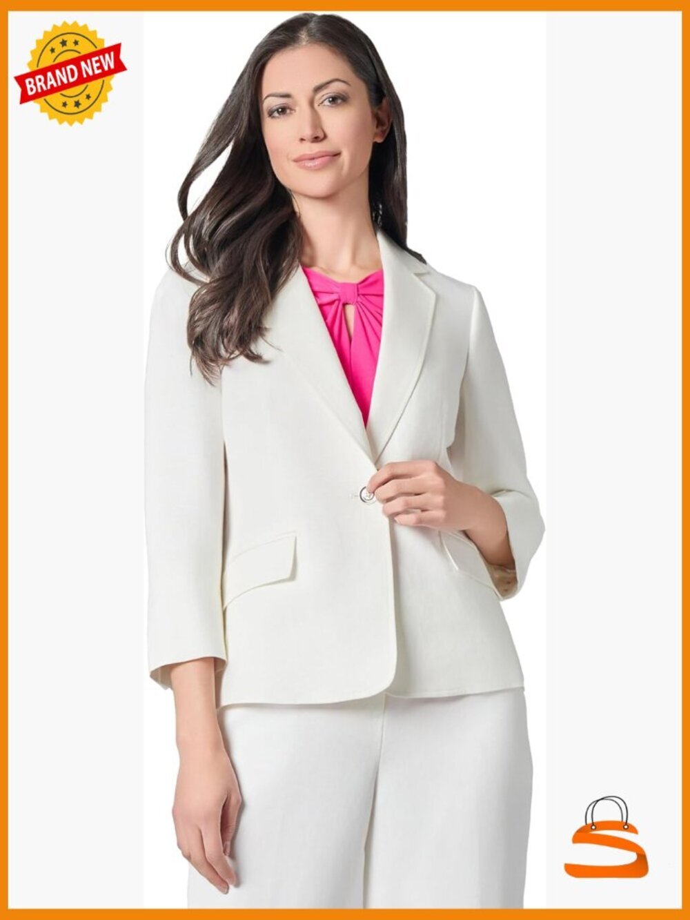 Linen Blazer One Button Jacket with Button Sleeves